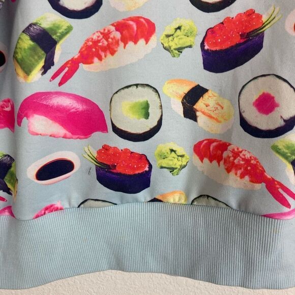 Sushi Print Graphic Sweatshirt w/ “Shiitake Happens” Decal on trend! Oversized - Picture 5 of 9